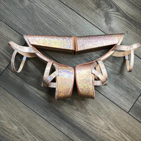 Mettesally Women's Prism Shiny Open Toe Sandals Chunky Block Platform Heels 8.5 - Picture 6 of 9